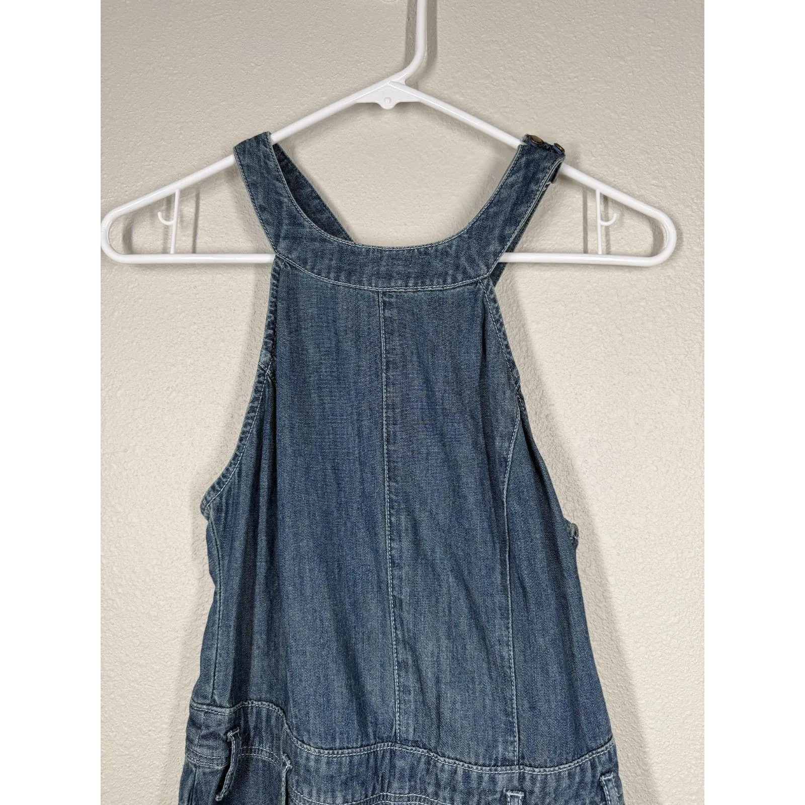 Pilcro Denim Jumpsuit Sz 2p Wide Leg Crop Boho High Neck Modest Rodeo Western - Image 3