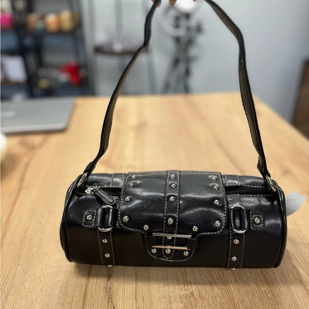 Black and Silver Studded Clutch with Buckle Accents - Image 2