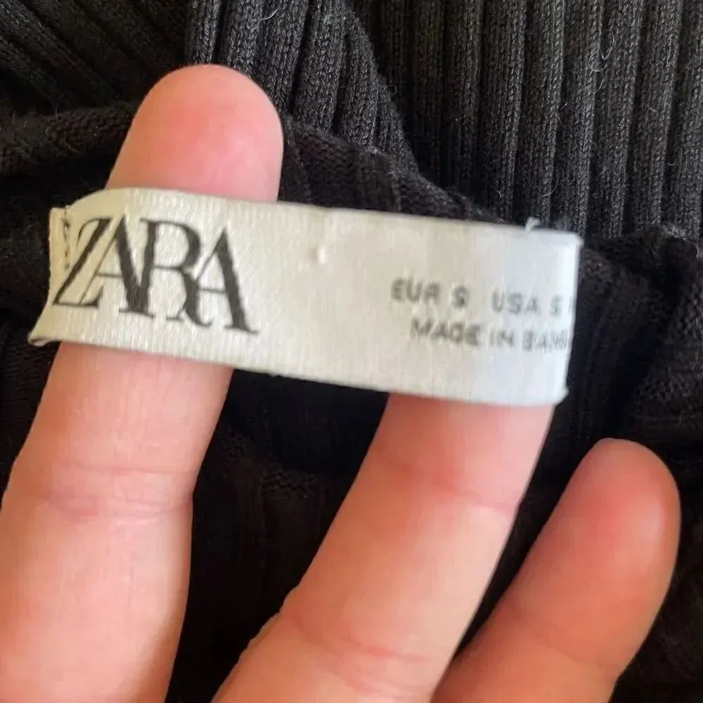 ZARA Black Viscose Mock Neck Knit Ribbed Cropped Long Sleeves Sweater SZ S #1672 - Image 7
