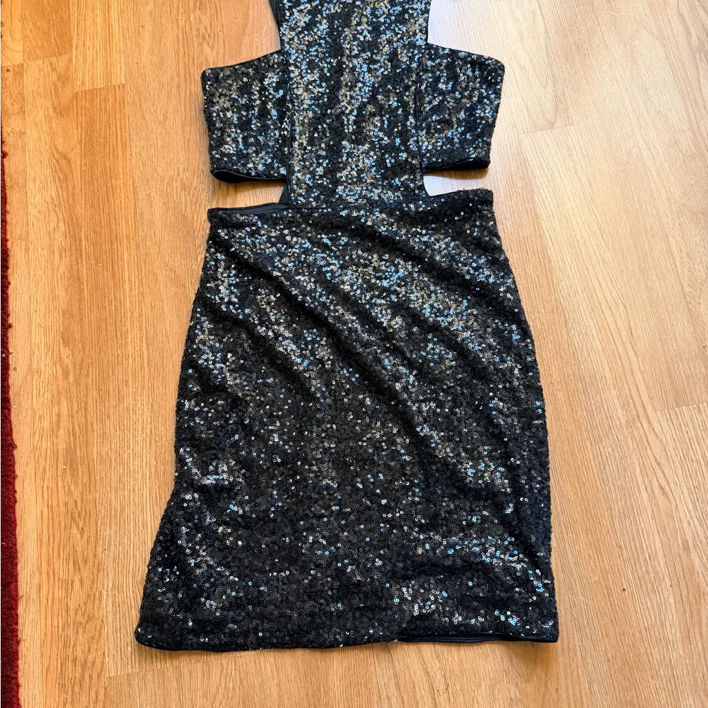 Express Black Sequin Cutout Dress - Image 9