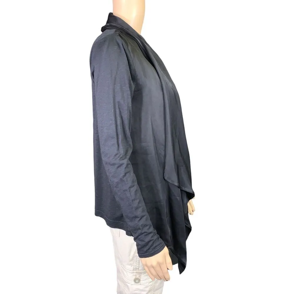 Velvet by Graham and Spencer Womens Cardigan Satin Asymmetrical Open Front XS Black - Image 4