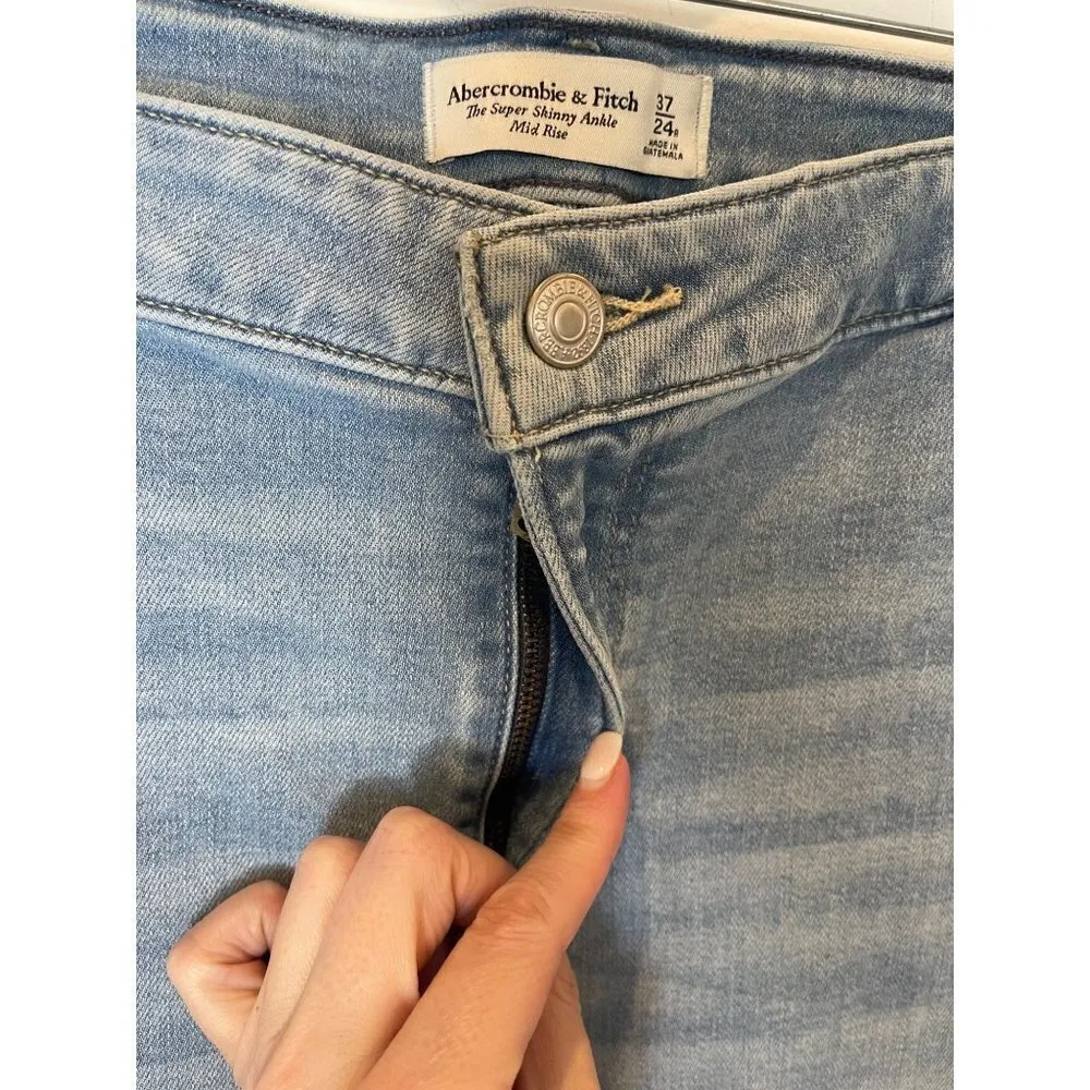 Abercrombie & Fitch Blue Light Wash Super Skinny‎ Ankle Jeans Plus Size 37 - Image 7