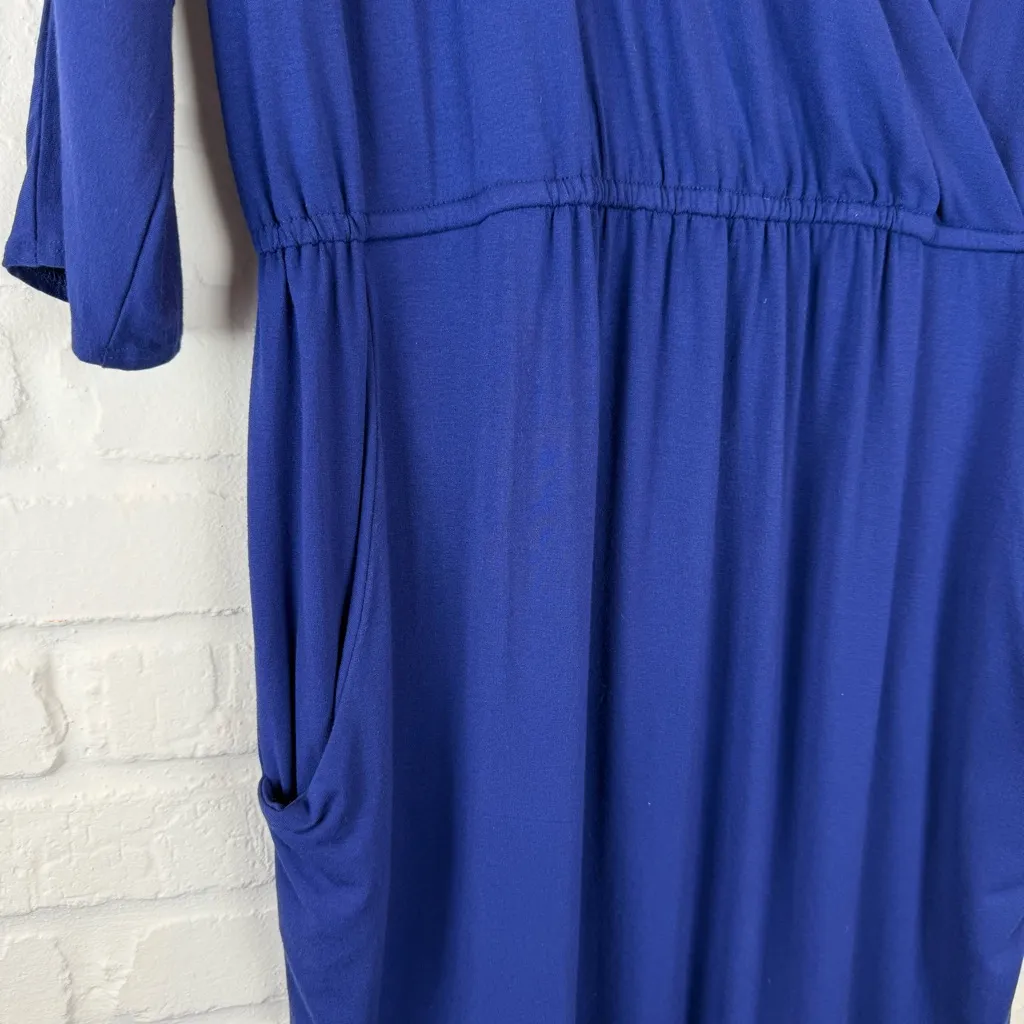 ISDA & CO Royal Blue Wrap Dress Pockets Elastic Waist V - Image 5