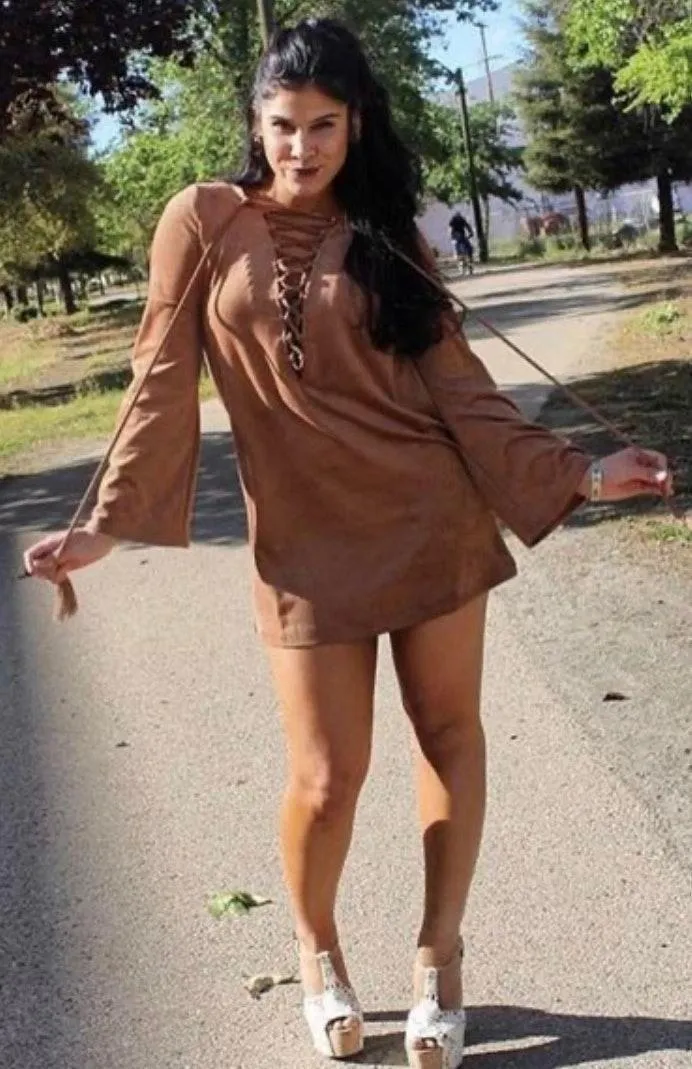 Suede Dress Brown Size M - Image 2