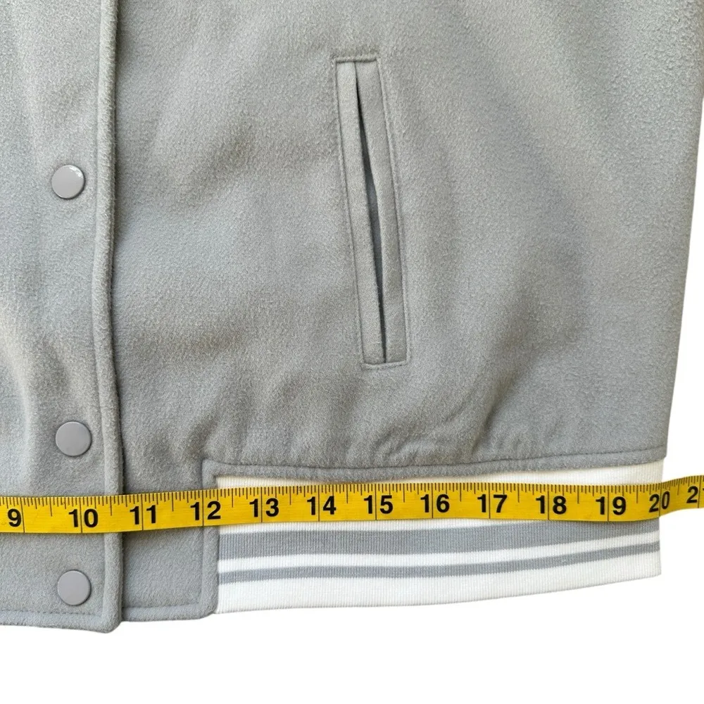 Birch & Stone varsity letterman style jacket gray white medium pockets lined - Image 8