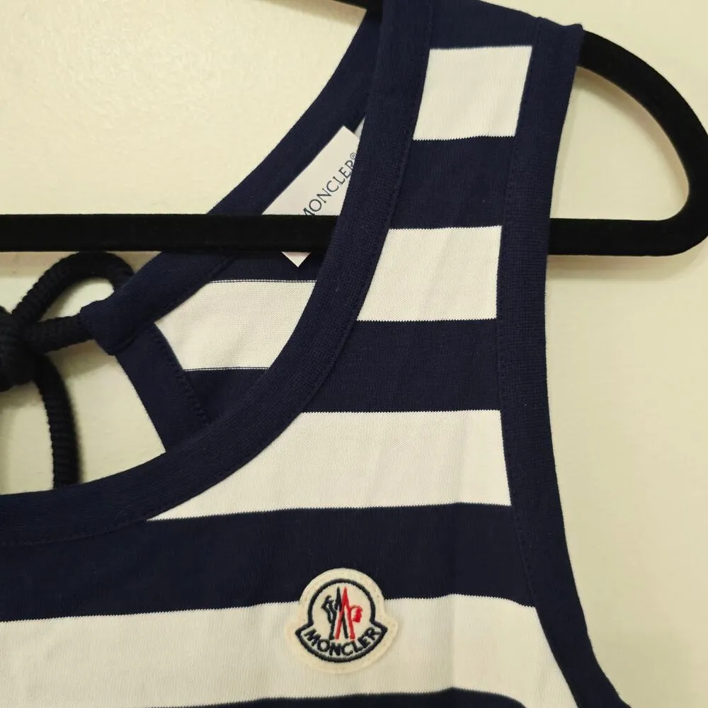 New Moncler Striped Long Dress Navy White Sleeveless Women's Size S - Image 9