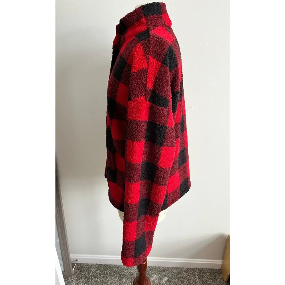 Blue B Collection Buffalo Plaid Sherpa Cozy Coat Small Red - Image 3