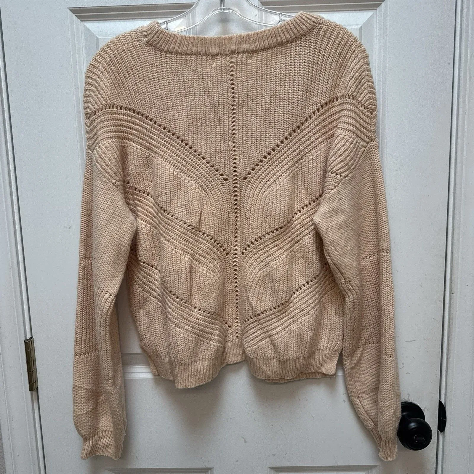 Marine Layer Knit Sweater Women Size L Orange Chevron Open Knit Long Sleeve - Image 3