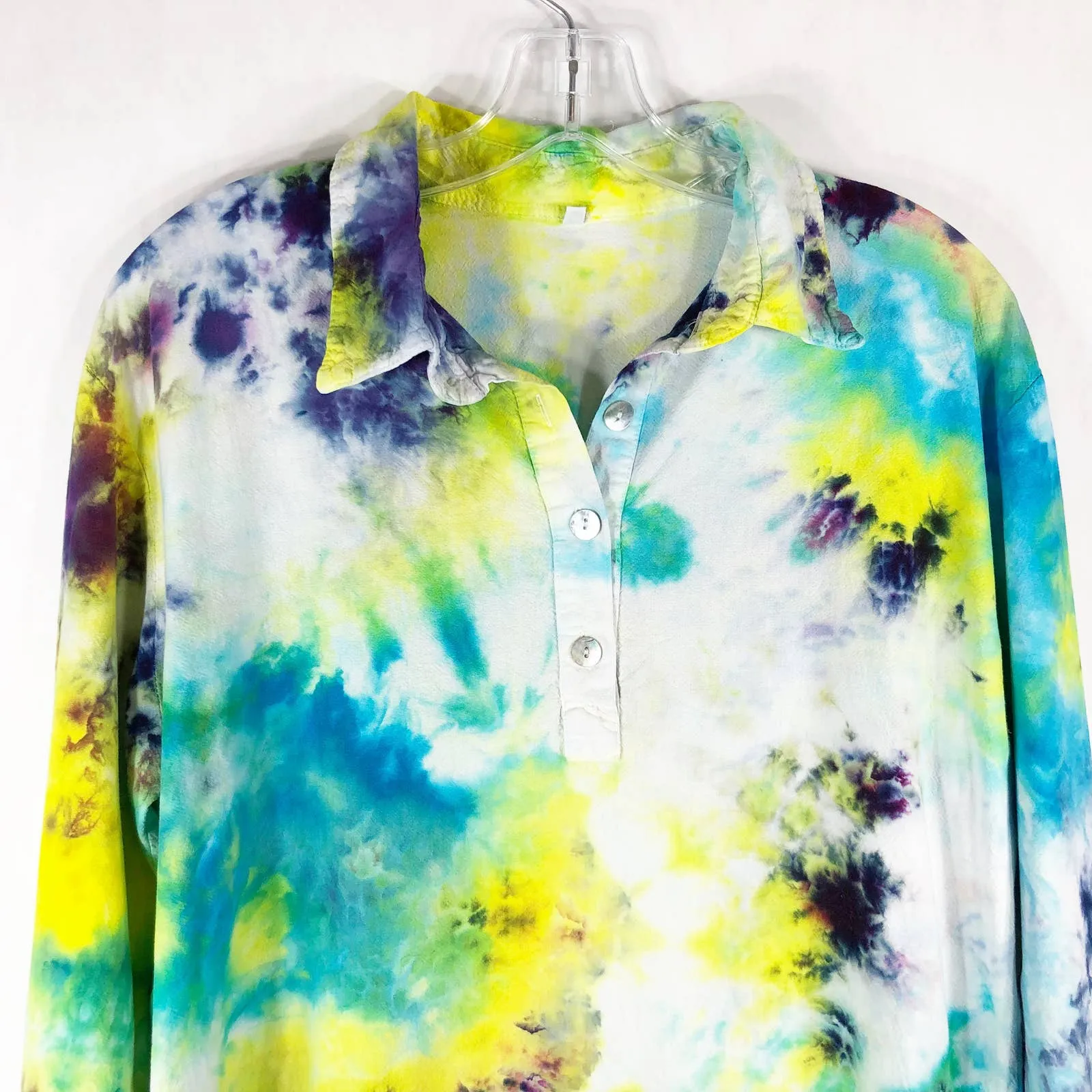 Mountain Song Medium Top Handmade Tie Dye Oops Long Sleeve Yellow Purple‎ 1177 Blue - Image 3