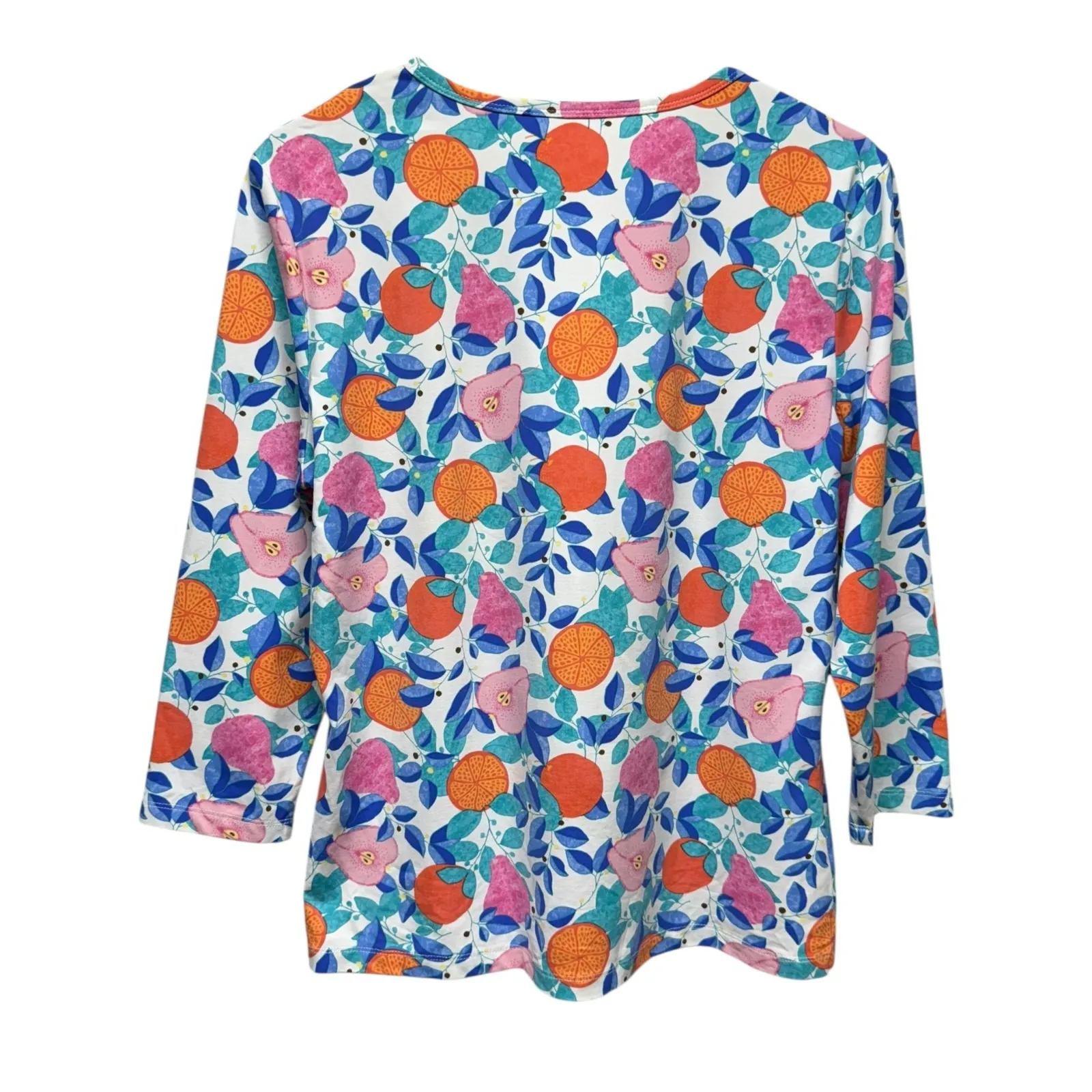 J. McLaughlin Signature Catalina Cloth Women XL 3/4 Sleeve Tropical Fruit‎ - Image 2