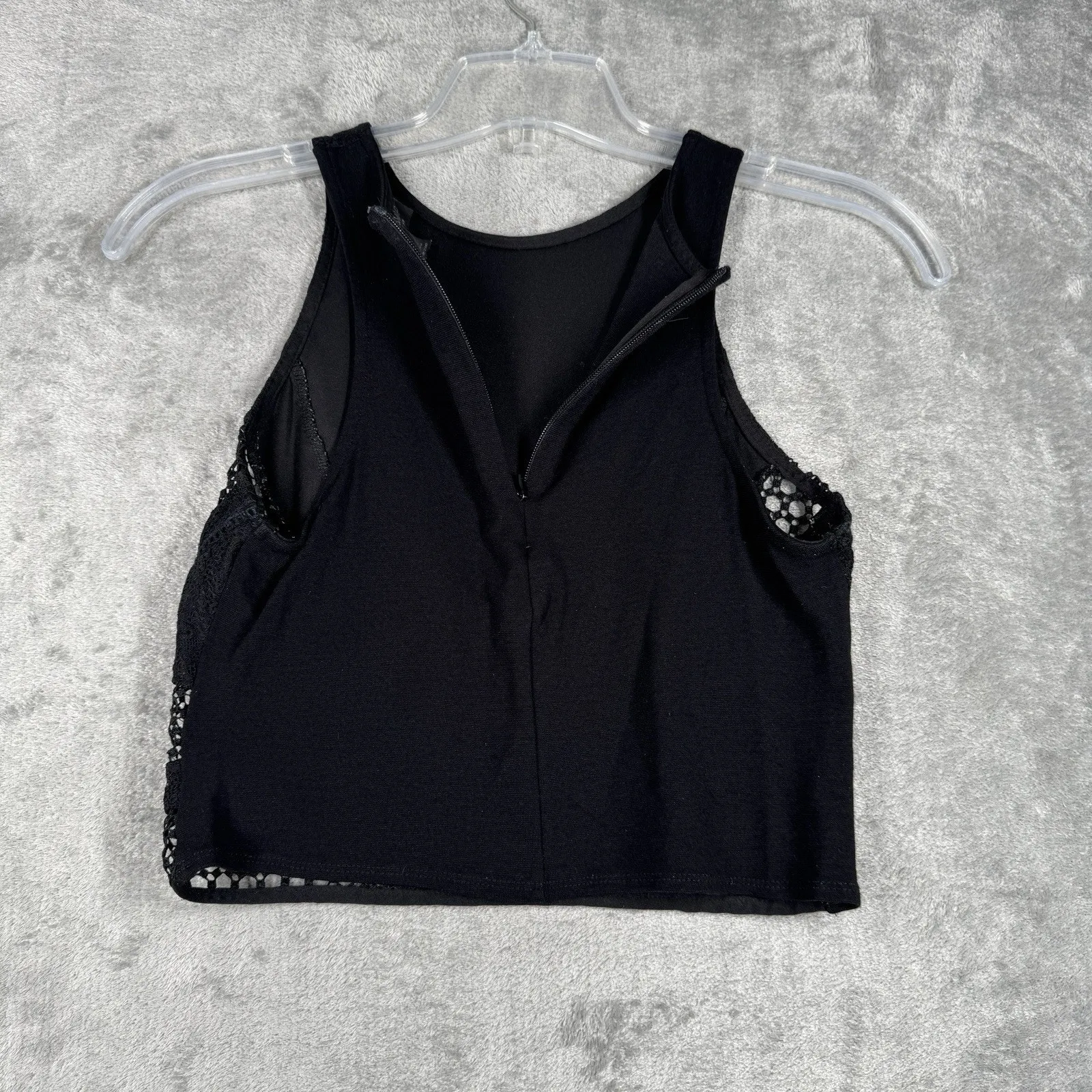 Top Shop Shirt Women 4 Black Crop Top Sheer Lace Casual Neutral Party Whimsygoth - Image 4