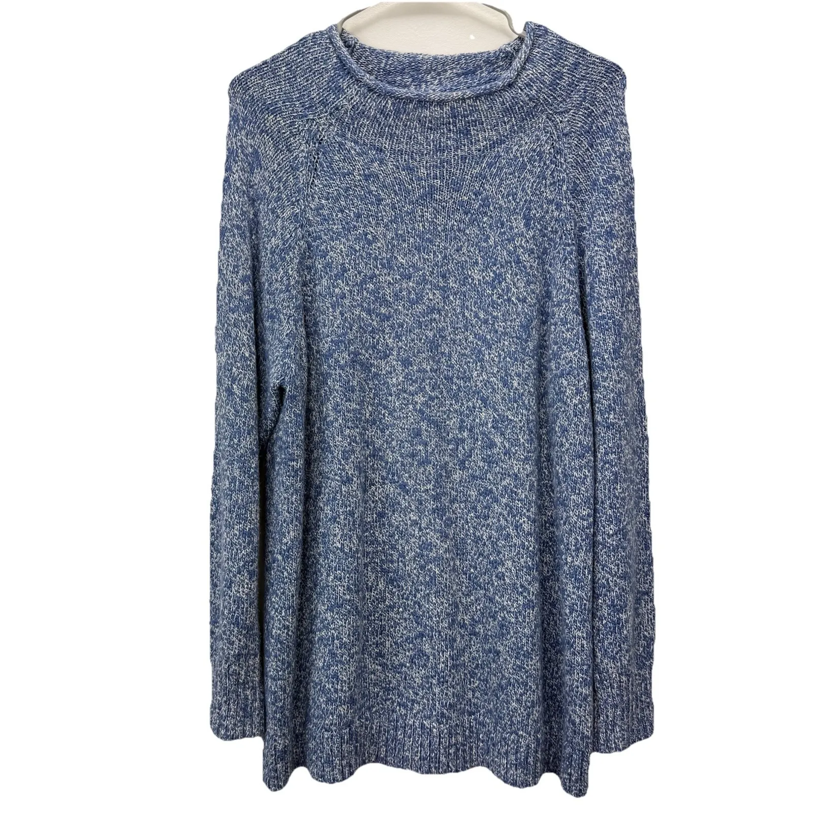 LL Bean Blue Cotton Ragg Funnelneck‎ Pullover Tunic Sweater Size XL - Image 5