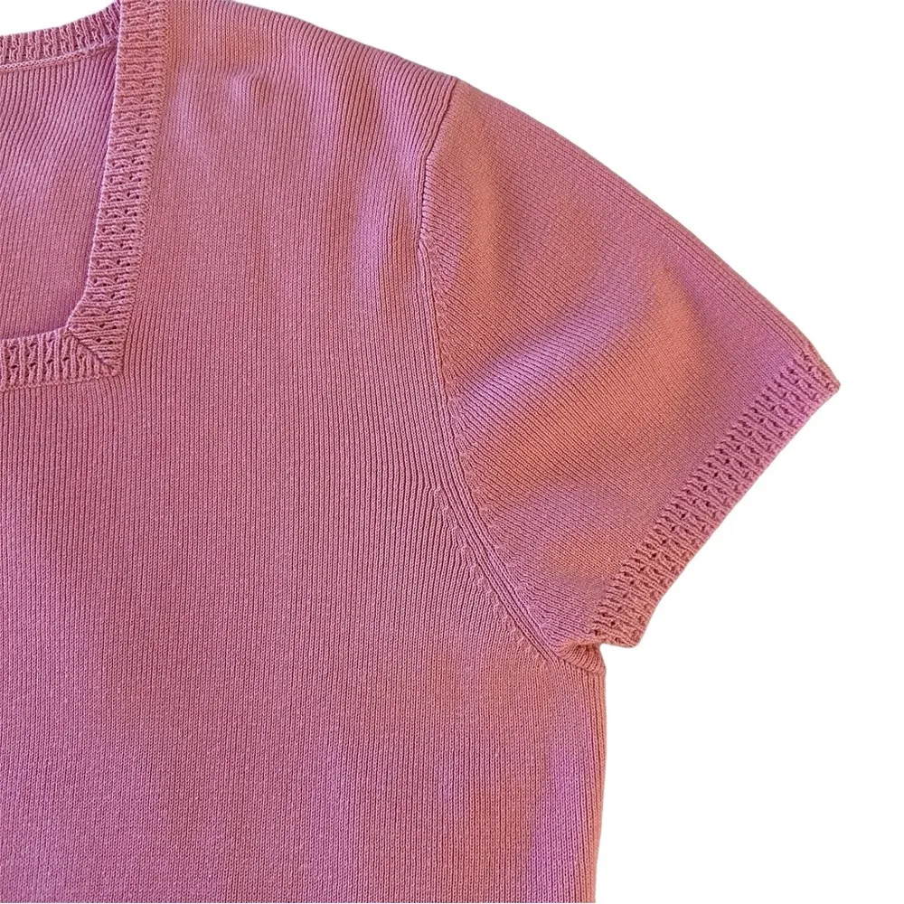 Dressbarn Rose Pink Short Sleeve Ribbed Knit Square Neck Sweater Size 18/20 - Image 4