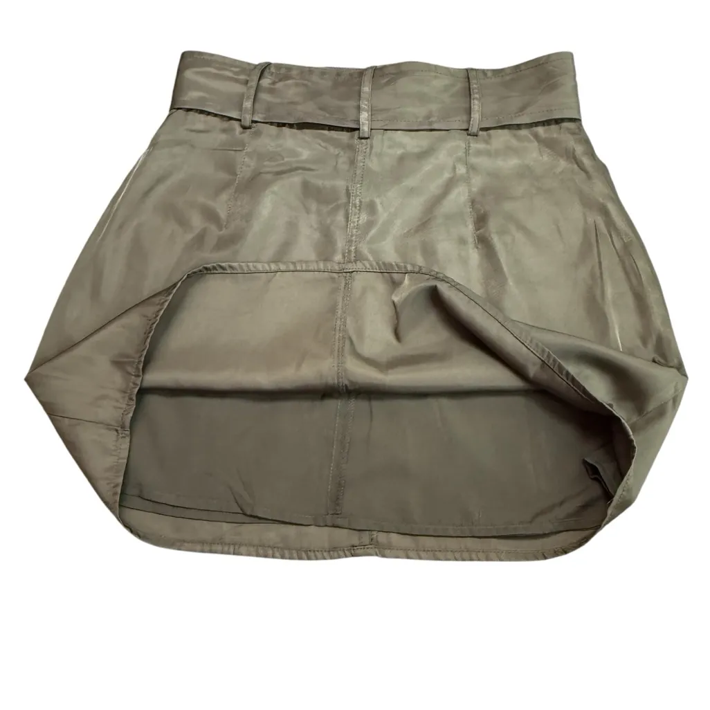 Fore Womens Size M Belted Cargo Pocket Utility Skirt Olive Green Mini Fall Satin Size M - Image 6