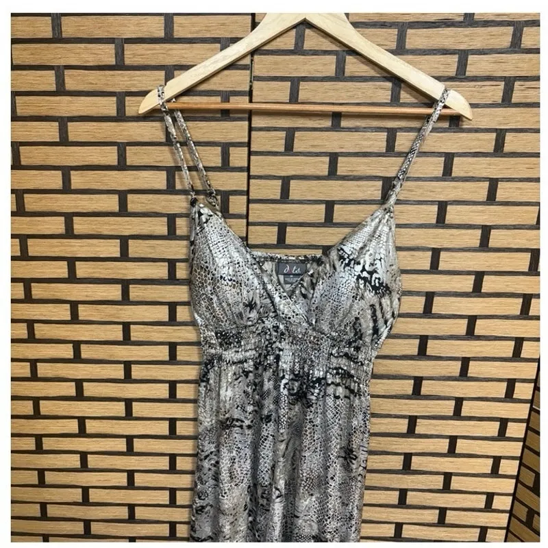 Dots Metallic Snake Print Maxi Dress Size Medium Silver - Image 3