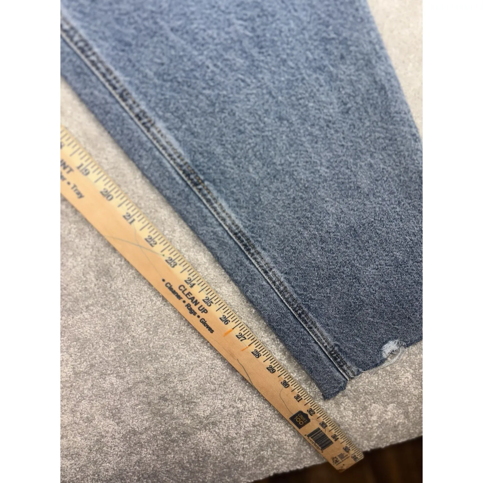 womens khy jeans 30 classis straight leg jeans fray raw hemmed wash high rise Blue - Image 12