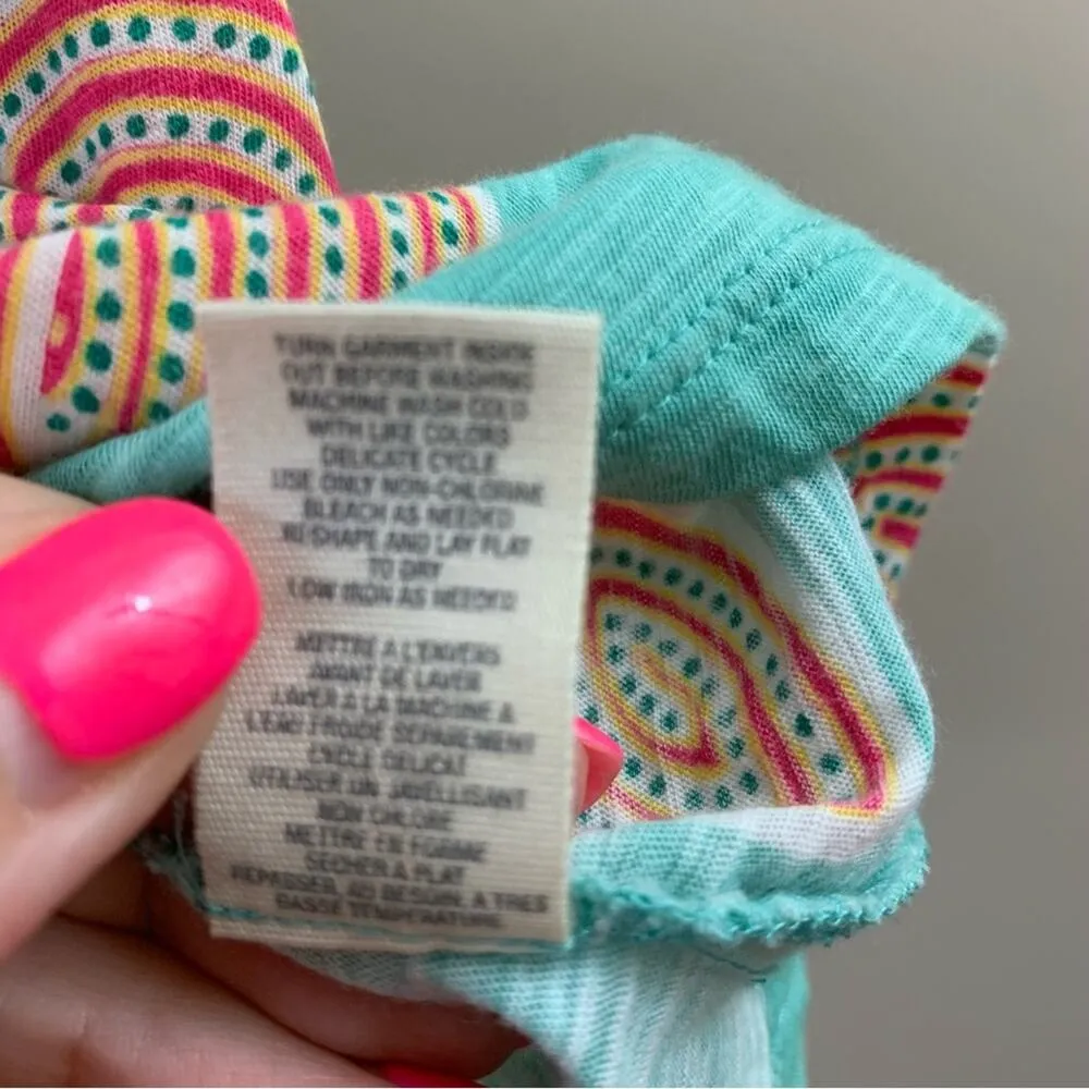 Anthropologie C Keer Abstract Beaded Floral Aqua Blue/Coral Top - Image 5