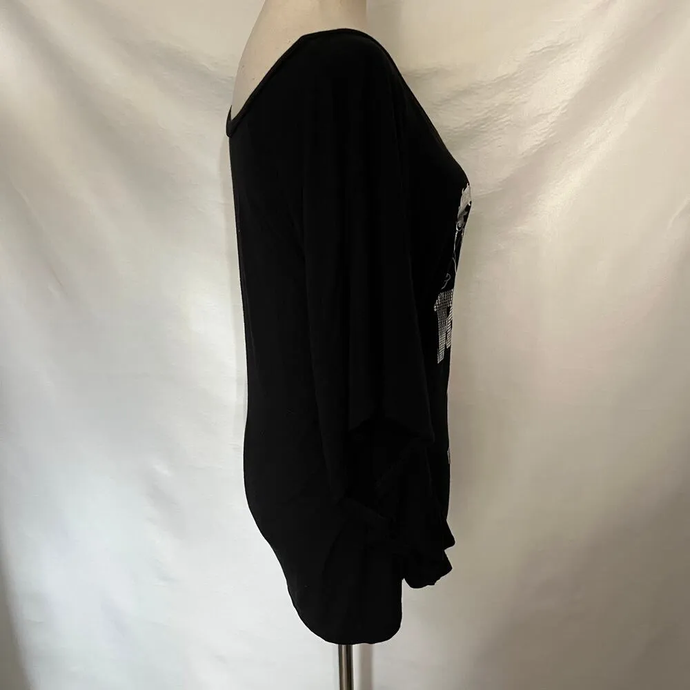 Universal Studios Betty Boop Women Top Sz M Y2K Off Shoulders Baddie Foil Lips Black Size M - Image 5