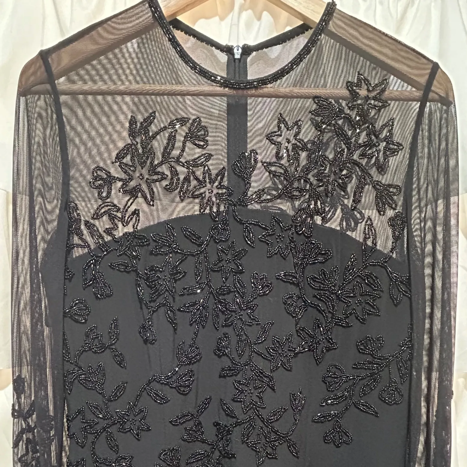 Vintage Nahdree Black Tie Elegant Black Long Dress Mesh Floral Design Women Sz 8 - Image 2