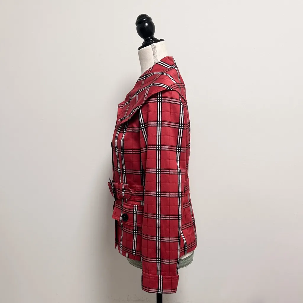 Doncaster Sport Red Black White Plaid Removable Belt Wide Collar Short Jacket 4 - Image 5