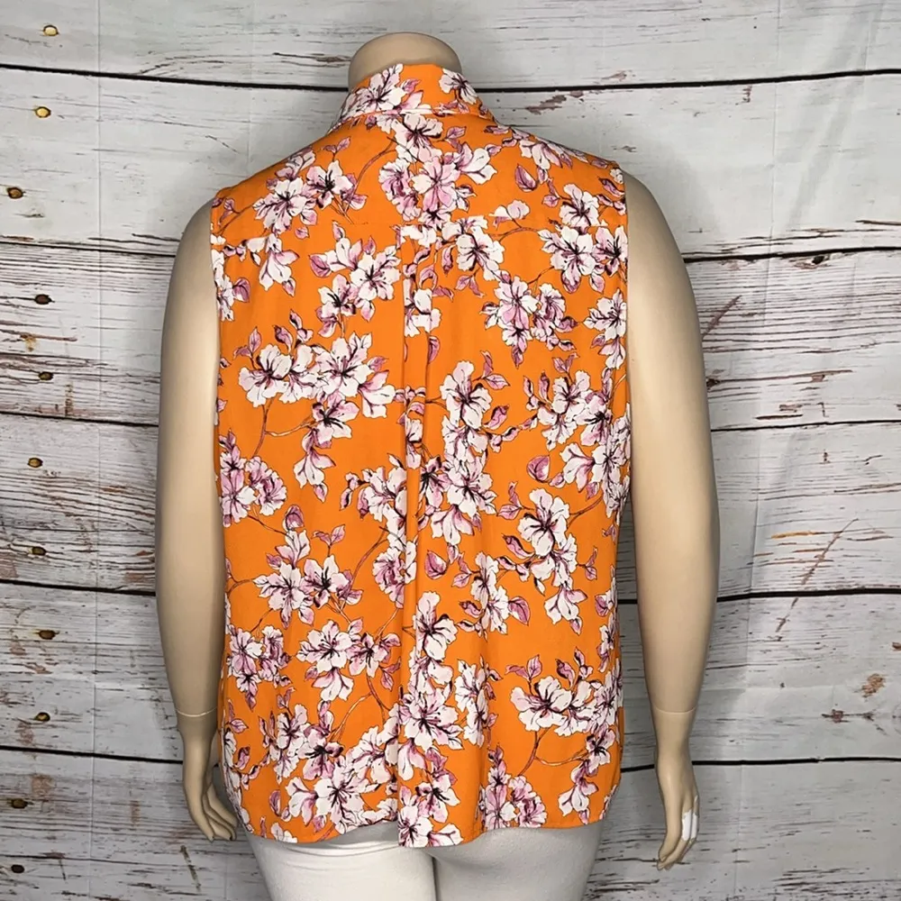 Karl Lagerfeld Paris Sz 1X Orange - Purple & White Floral Print Tank Top Blouse - Image 3