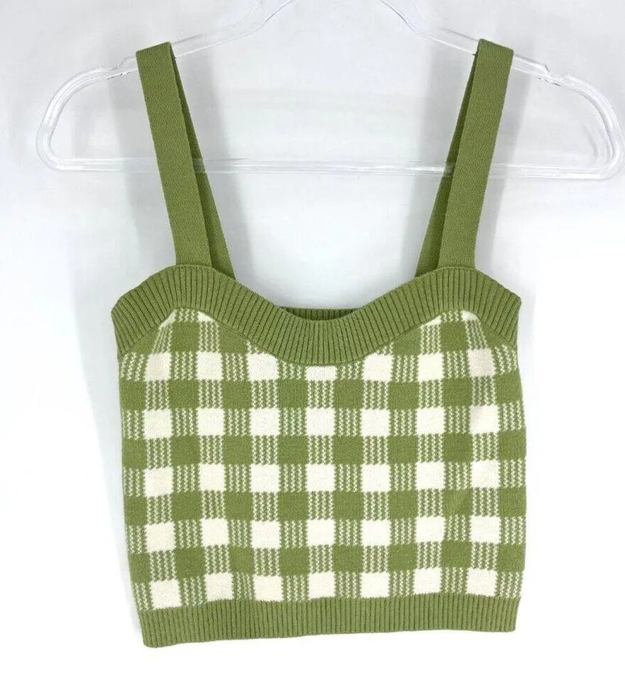 Lalavon Coordinated Set Checkered Crop Knit Sweater Set Green White Size Small - Image 6