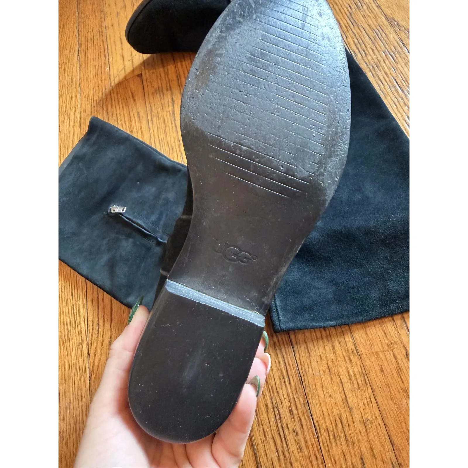 UGG Boots Womens Size 9.5 Black Suede Knee High Riding Zip Tall Boots - Image 3