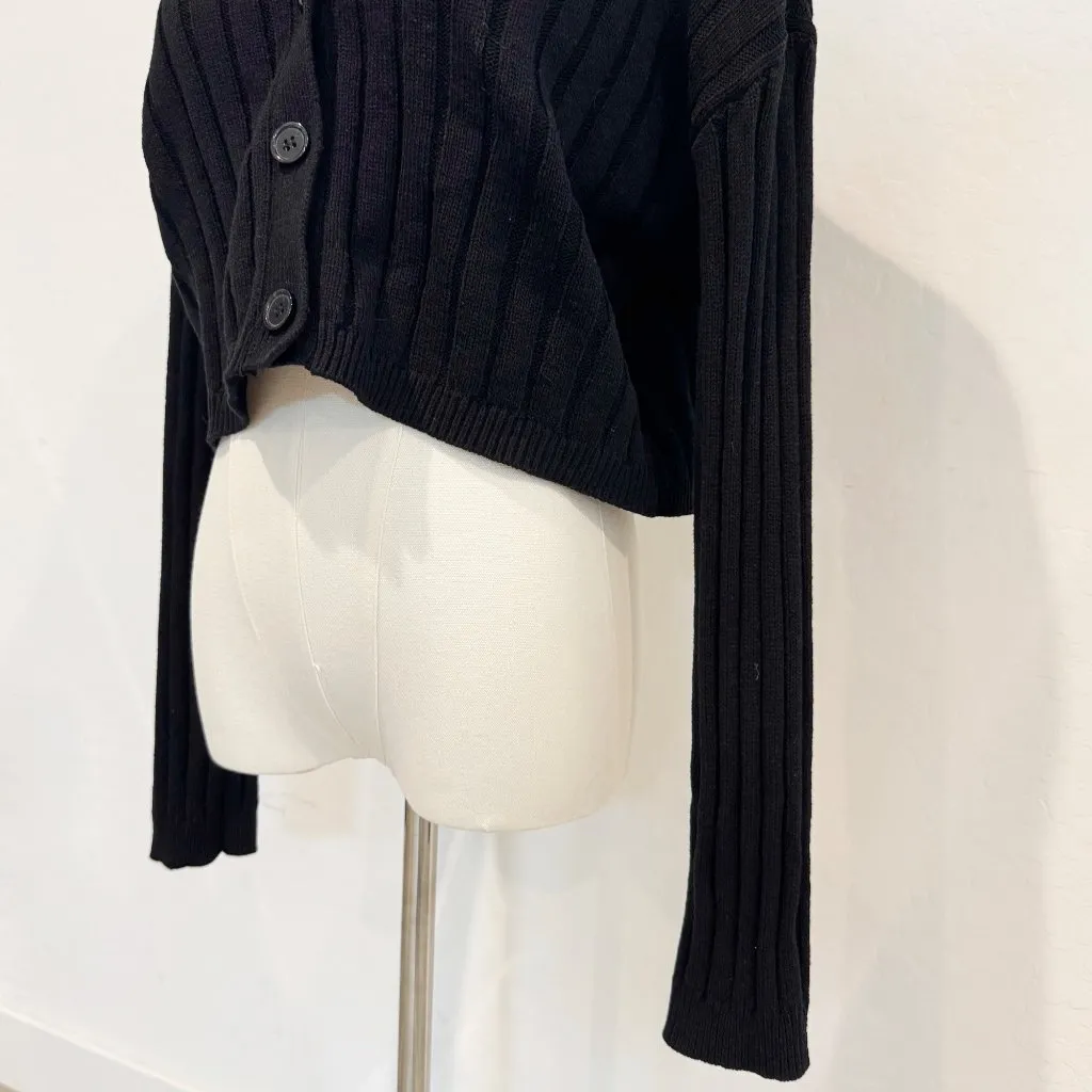 Abound Ribbed V-Neck Button Front Cropped Cardigan Sweater Nordstrom‎ Black XL - Image 6