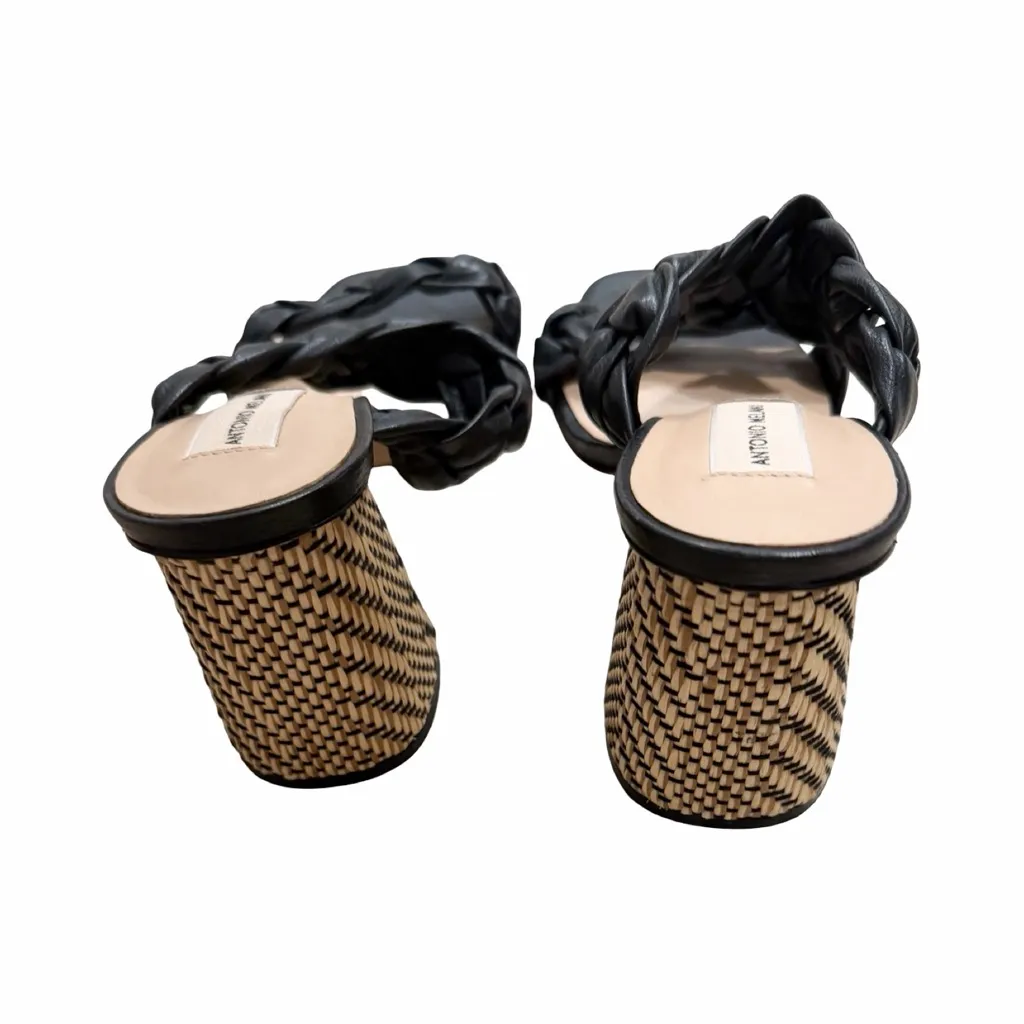 ANTONIO MELANI Mule Leather Woven Heels Black Sandals Sz Sz 11 - Image 2