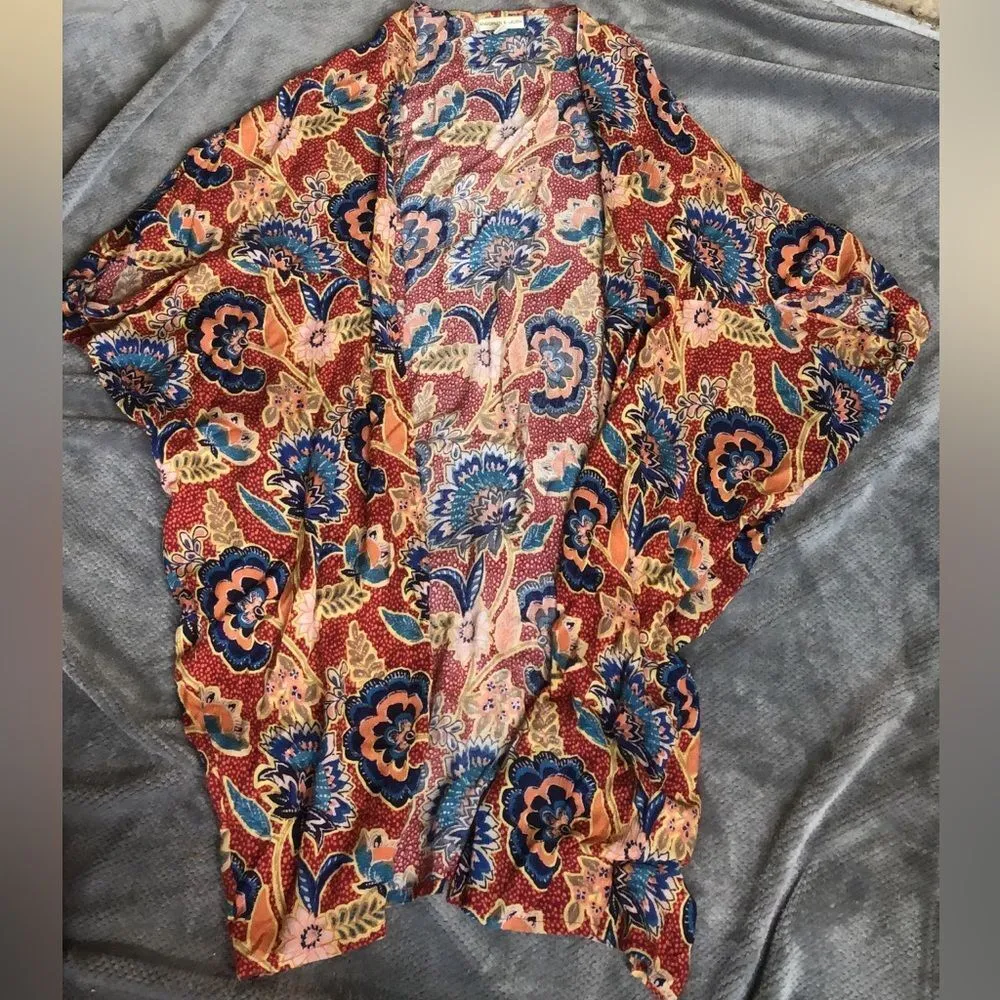 310. Andersen & Lauth by Anthropologie Floral Half Sleeve Kimono Cardigan One Si Blue Size undefined - Image 3