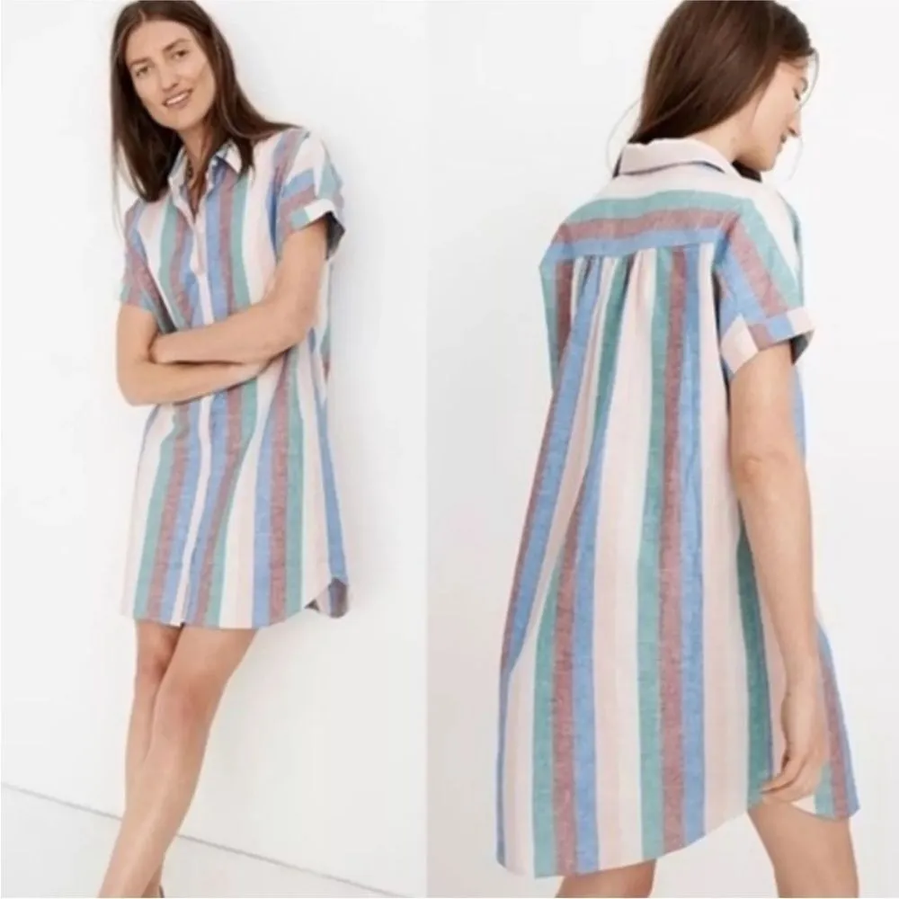 Madewell Central‎ Linen Button Down Shirtdress in Flagstaff Stripe XS - Image 2