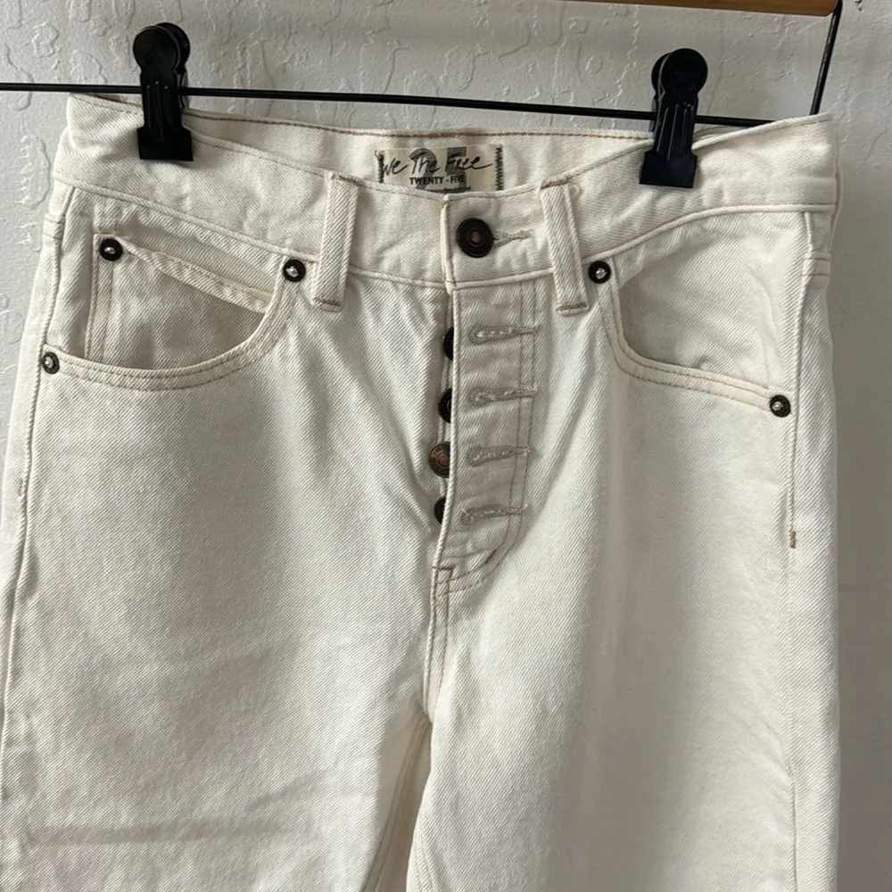 We The Free High Waist Jeans Size 25 Off White Cream Ankle Button Fly - Image 2