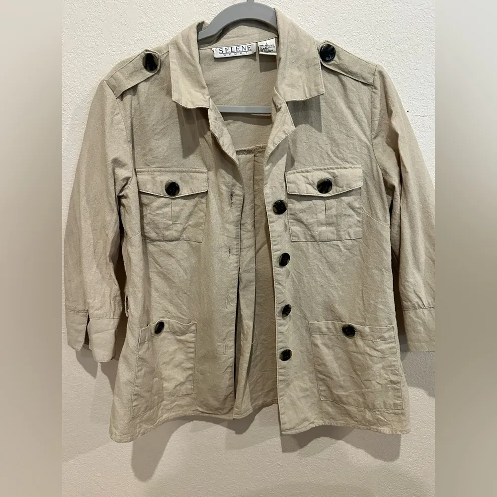 Selene Sport Cream Trench Coat with Belted Waist Size L - Image 10