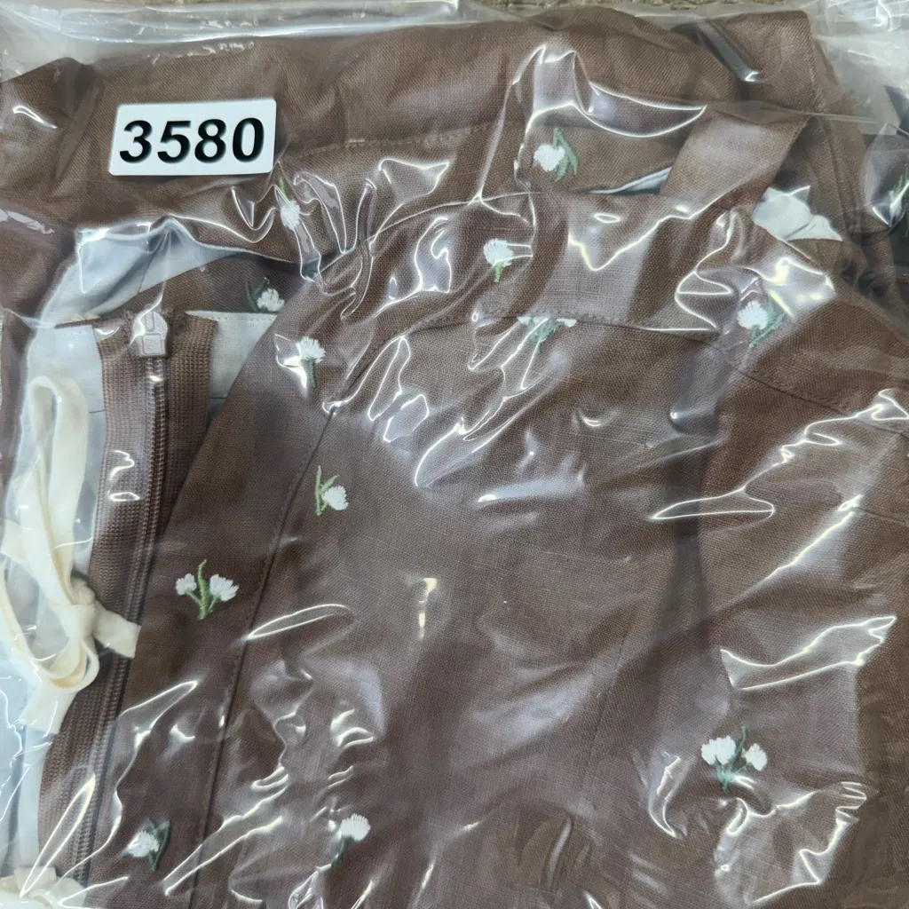 Fanm Mon Helaina Floral Bow Front Sweetheart Neck‎ Sheath Peplum Mini Dress Brown Size M - Image 10