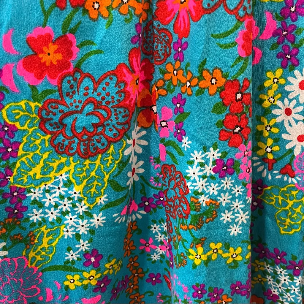 Vintage 70s Floral Halter Maxi Dress Size XXS Psychedelic Flower Power Funky Blue - Image 3