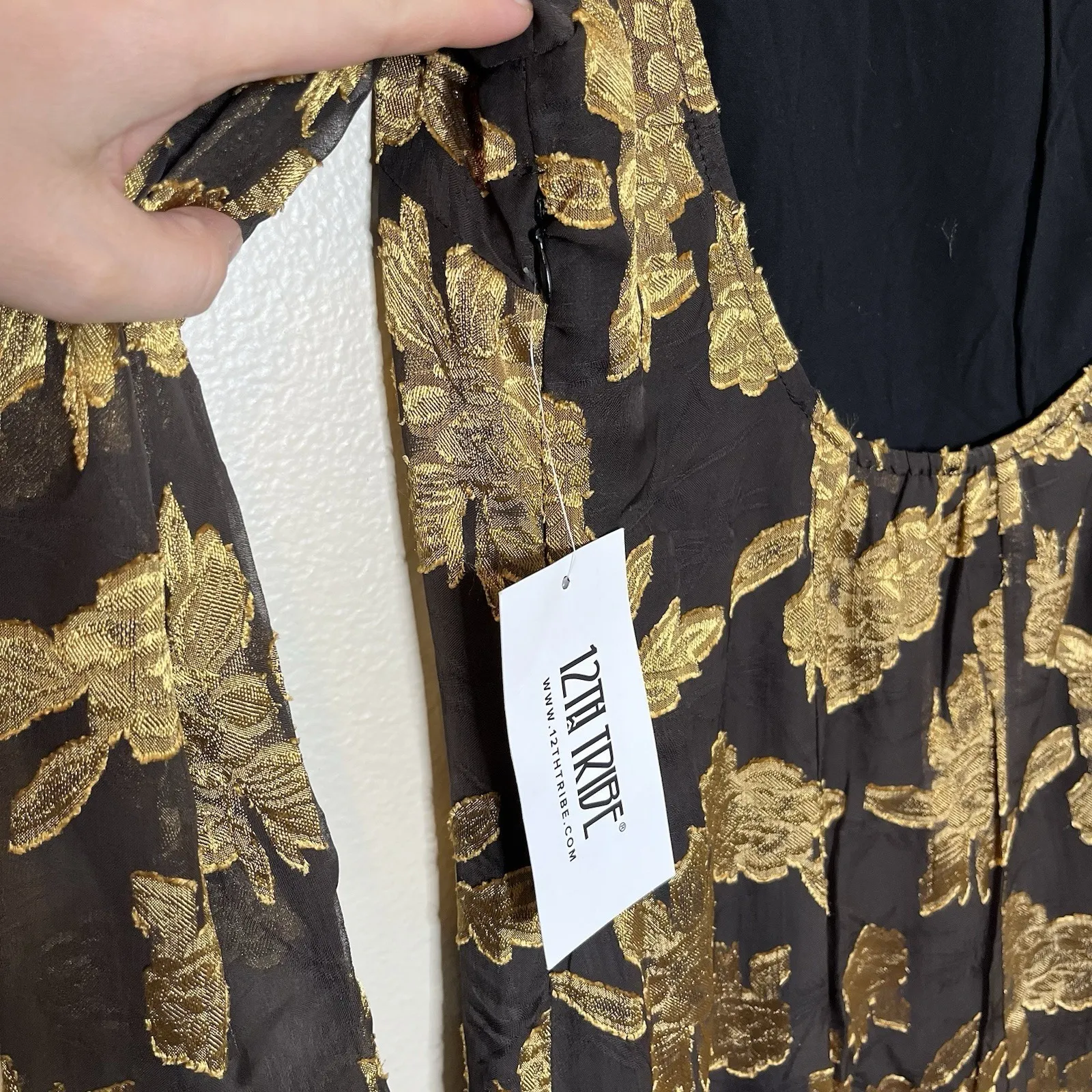 12th Tribe Dress Marissa Gold Black Floral Mini Dress Gothic Whimsigoth Wedding - Image 8