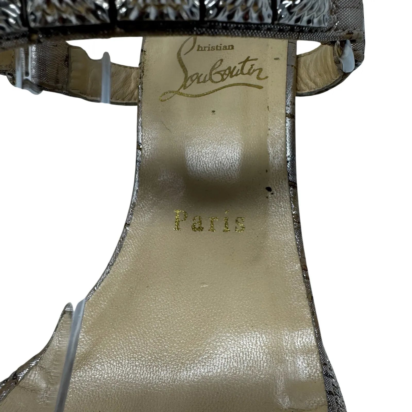 Christian Louboutin Pyradiams 110 Silver Metallic Studded Wedge Sandals EU 39 - Image 2