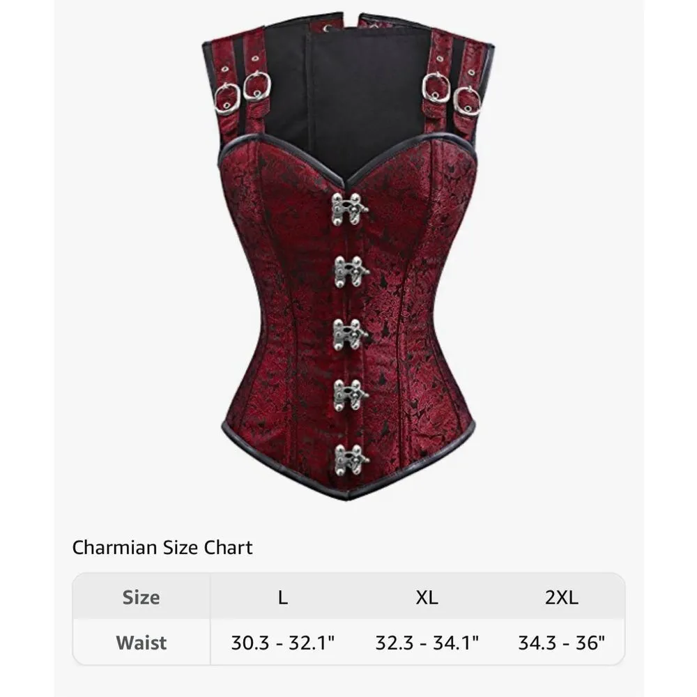 NEW Gothic Steampunk Brocade Steel Boned Waist Cincher Corset 2X Red - Image 4