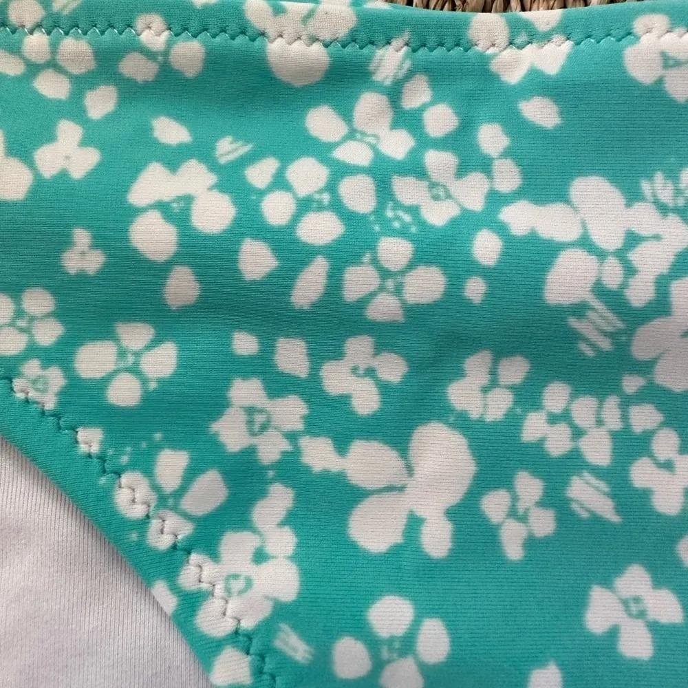Aerie small white and teal floral print bikini bottom - Image 2