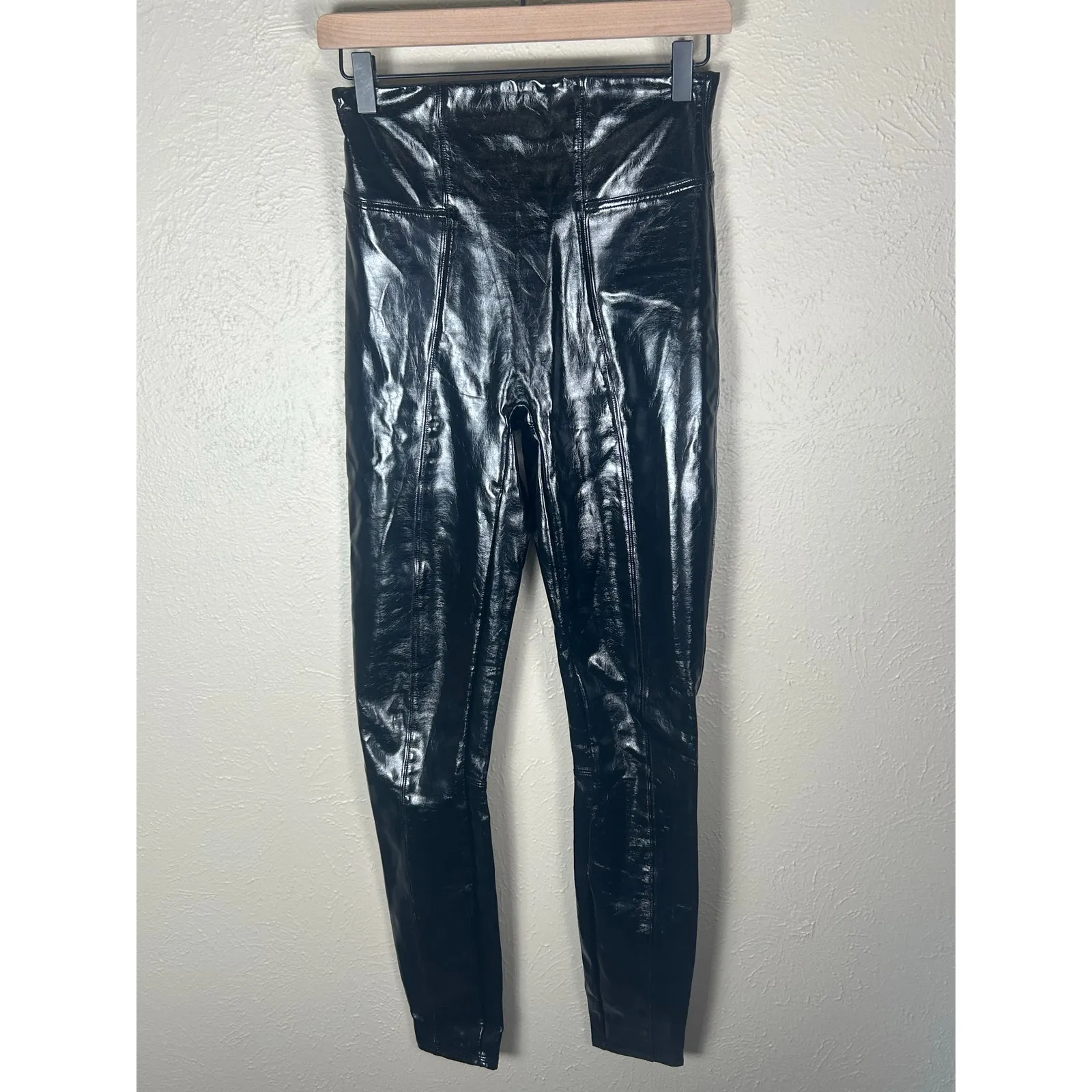 Spanx Leather Leggings Size Small Shiny Black Shapewear Grunge Moto Punk Shaping - Image 5