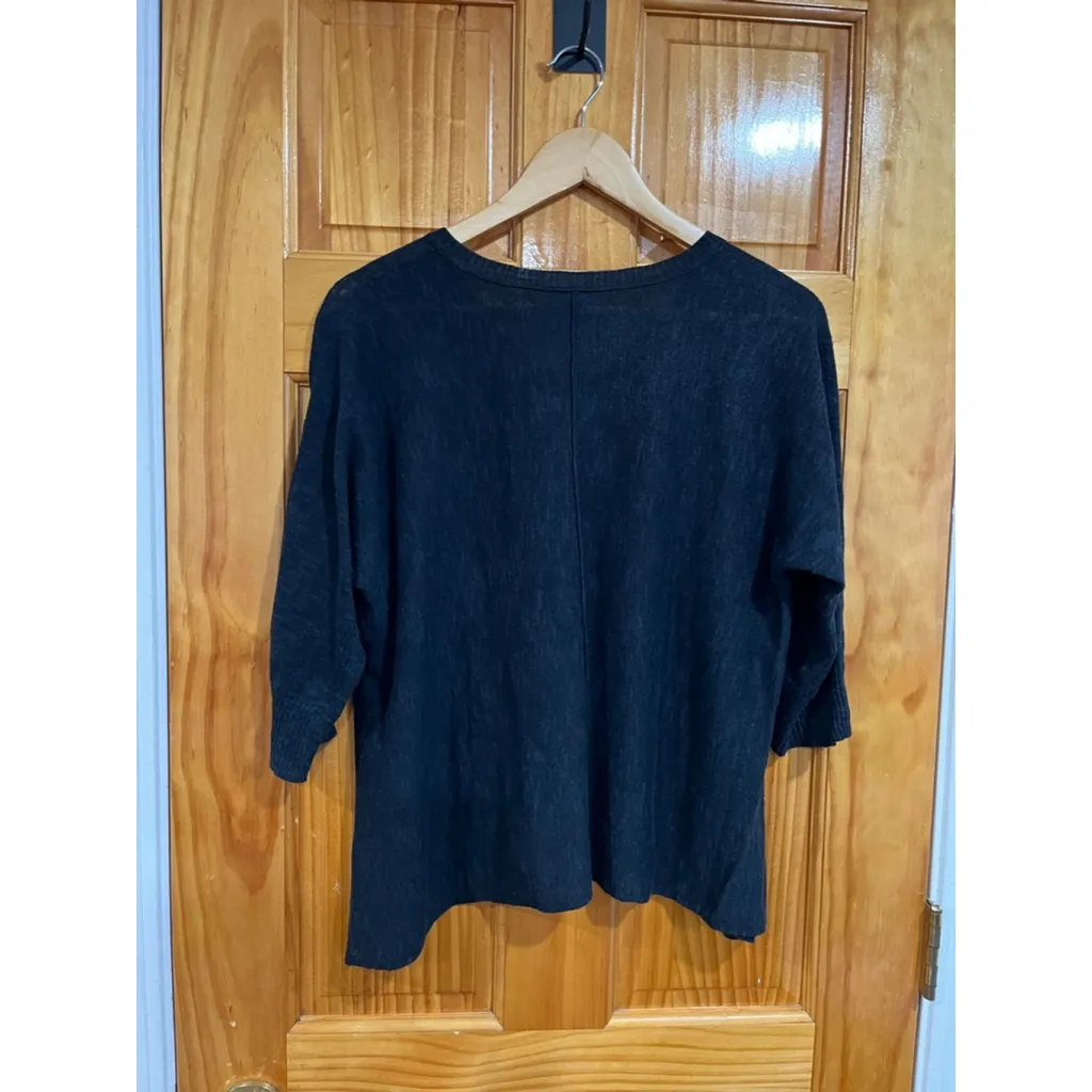 Eileen Fisher Black Lagenlook Boxy Dolman Small Organic Linen/Cotton Sweater - Image 5