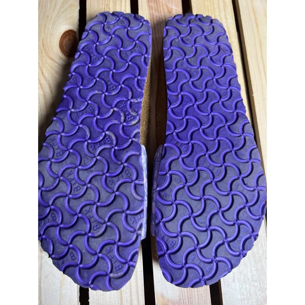 Papillio Birkenstock Women’s Size 7 Purple Floral Slip On Leather Sandals - Image 5