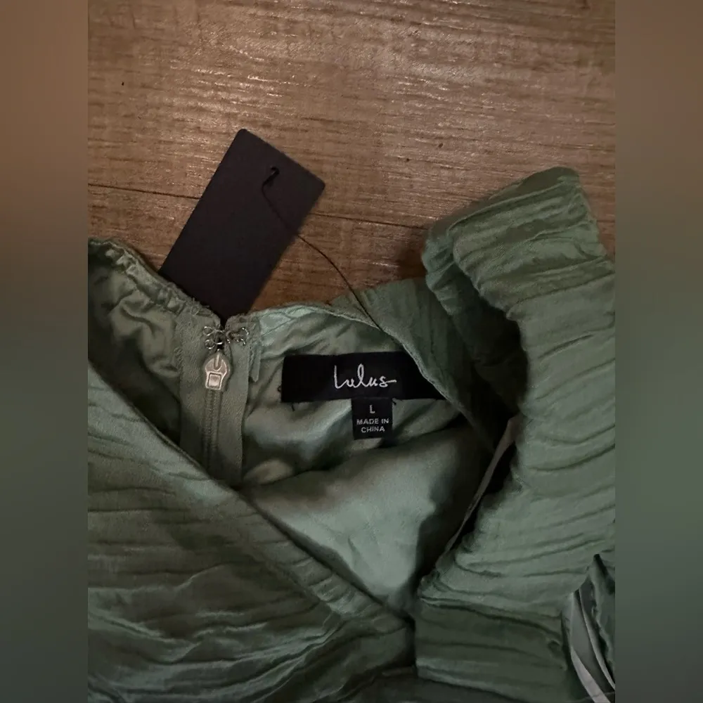 Lulus Radiant Season Sage Green Plisse Cutout Strapless Maxi Dress - Image 5