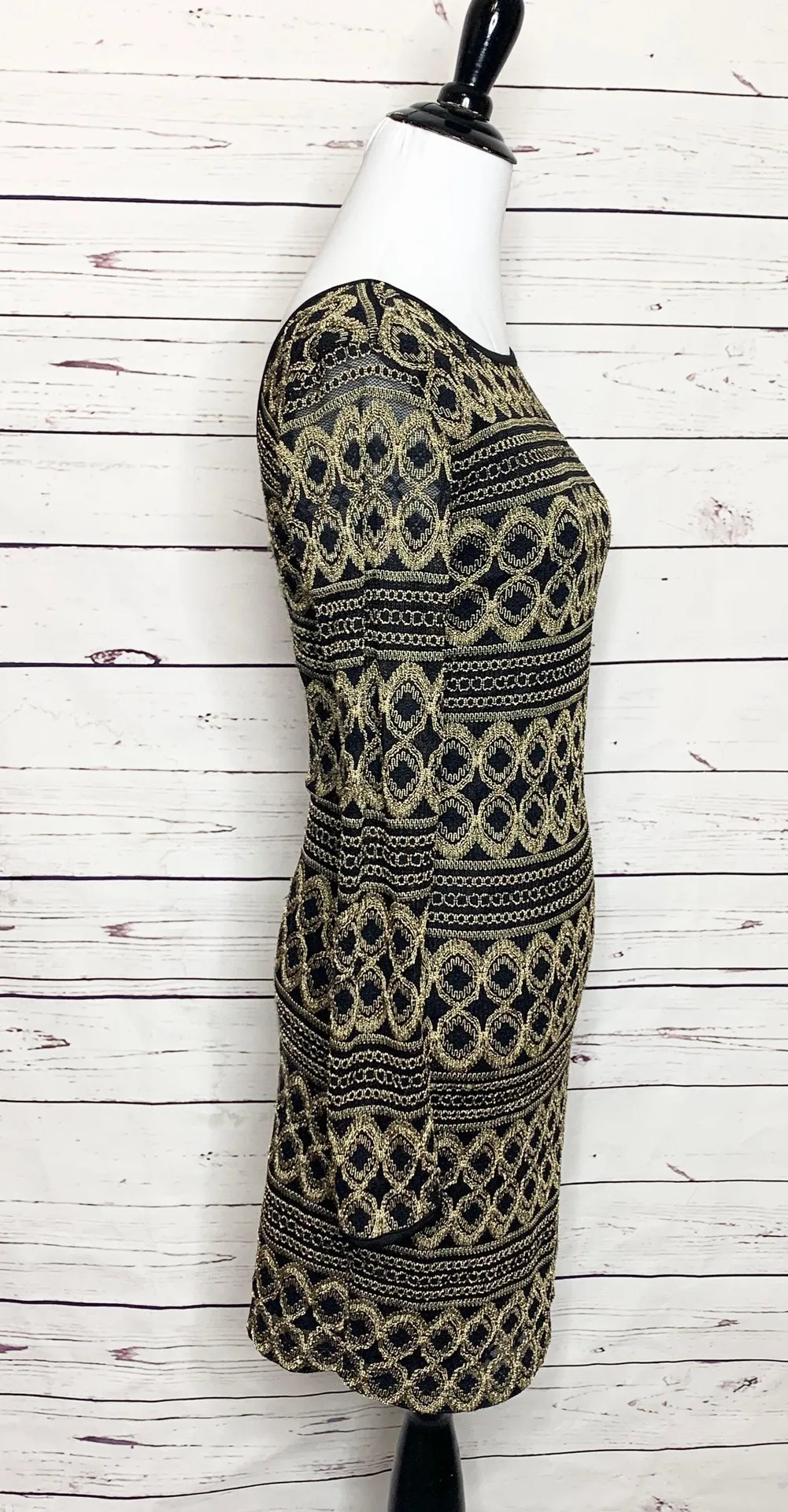 Black & Gold Long Sleeve Bodycon Dress Small - Image 3