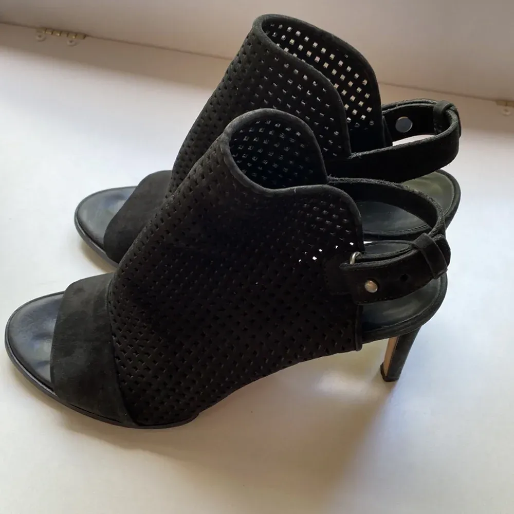 Vince Aden Laser Cut Suede Peep Toe‎ Heel Sandal Slingback Booties Nubuck 7 37.5 - Image 7