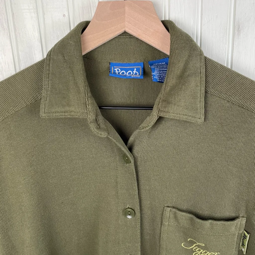 Vintage 90s Y2K Disney Pooh Green Corduroy Fall Tigger Shirt Women's Size Medium - Image 3