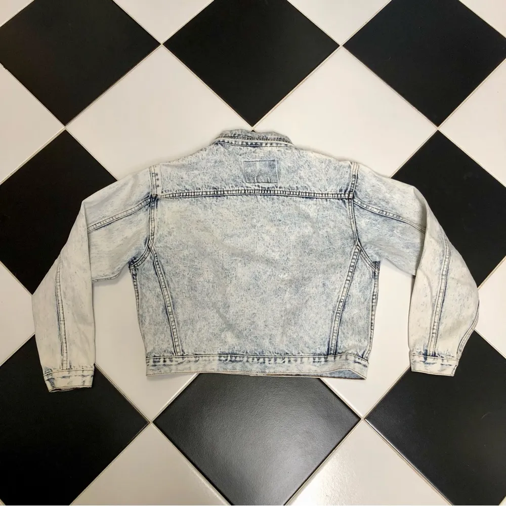 Vintage 80s 90s  Acid Wash Light Denim Jean Jacket Stone Wash Cropped L - Image 7