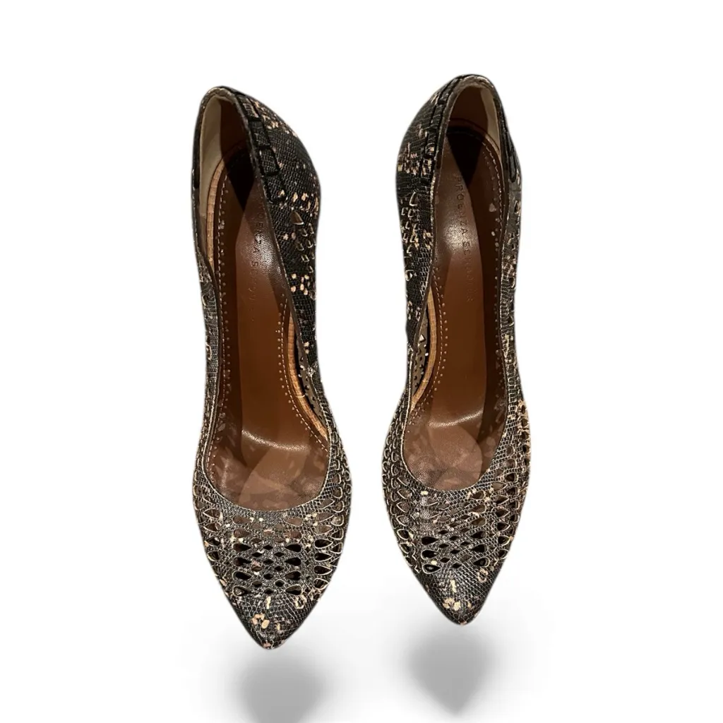 Proenza Schouler Lizard Embossed Leather Pump Lasercut Brown Tan Stiletto Heels - Image 2