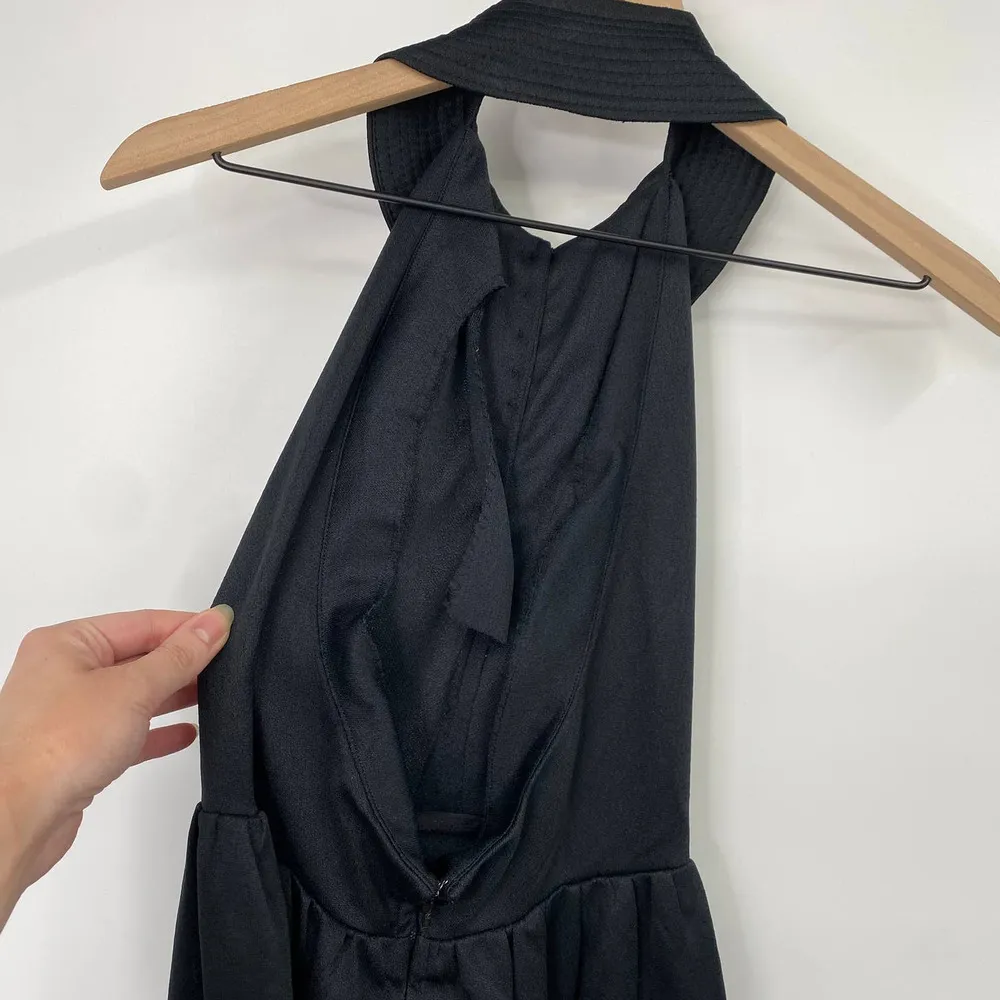 Vintage 60s 70s Halter Midi Dress Collared Button Front Black Womens XS - Image 8