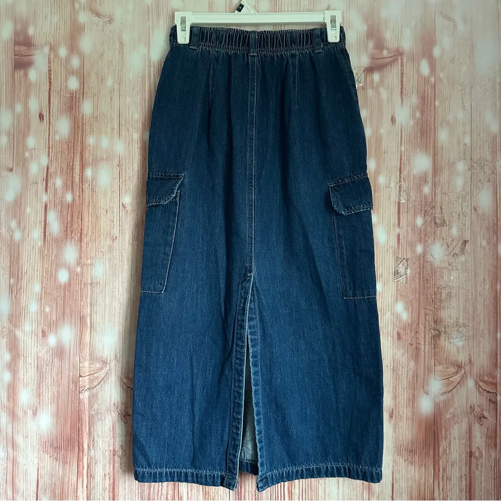 GU Blue Midi Denim Cargo Skirt Size S - Image 8
